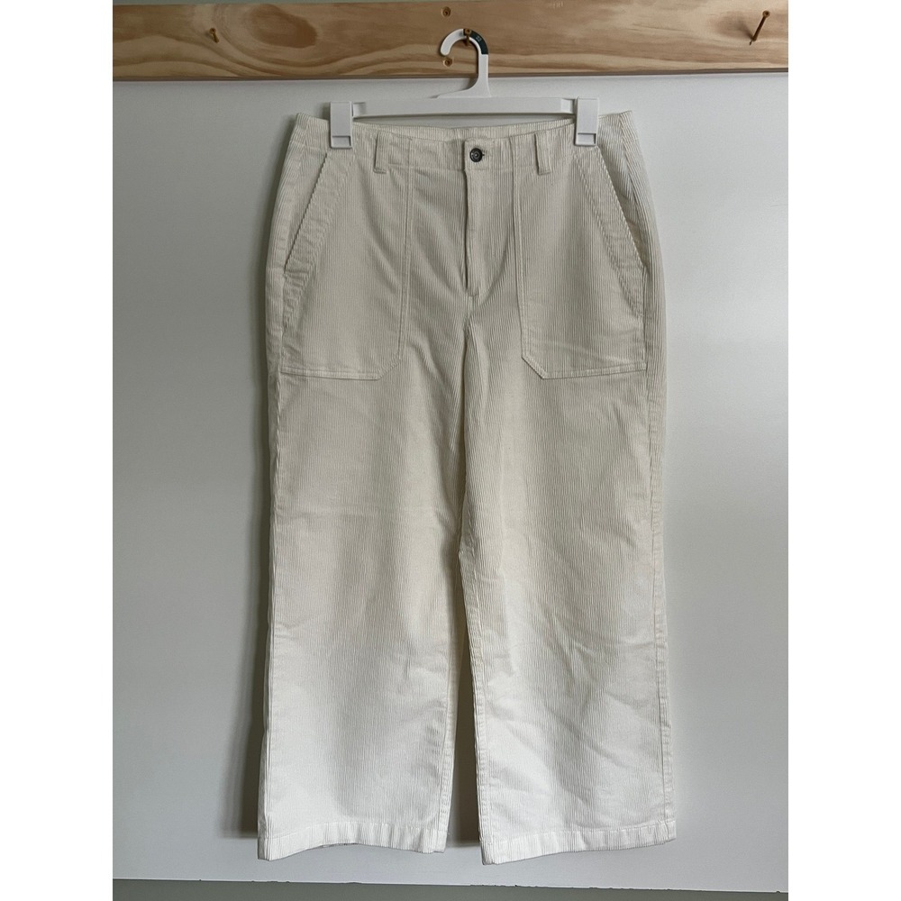 L.L. Bean Vintage Corduroy Pants High Waist Wide Leg White Women Size 14